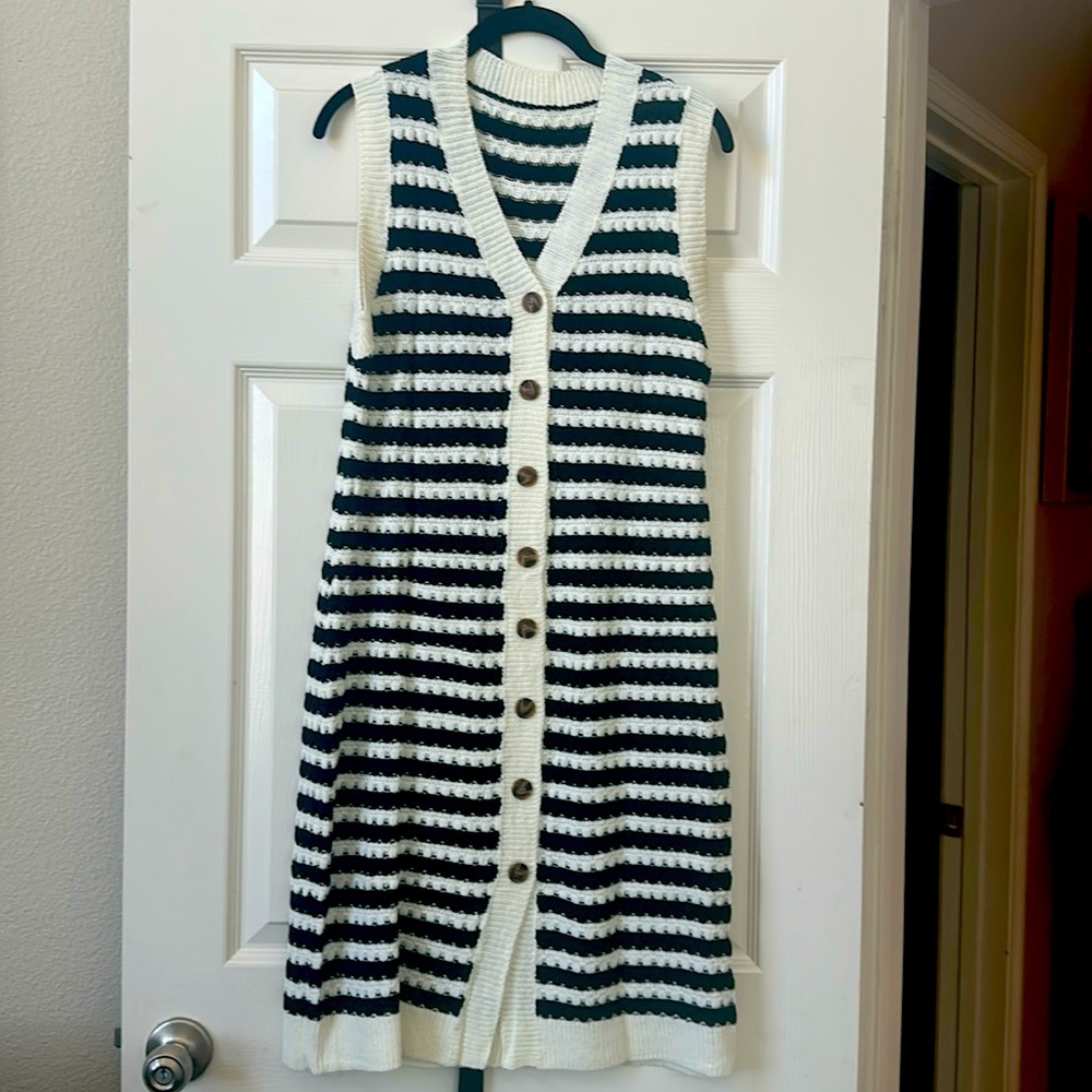 Black and white striped sleeveless dress